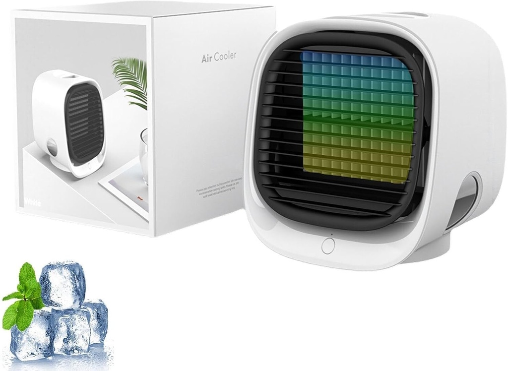 Portable Air Conditioners Rechargeable,Personal Cooler with 3 Speeds, Small Desk Cooling Fan for Bedroom, Office, Outdoor(White)