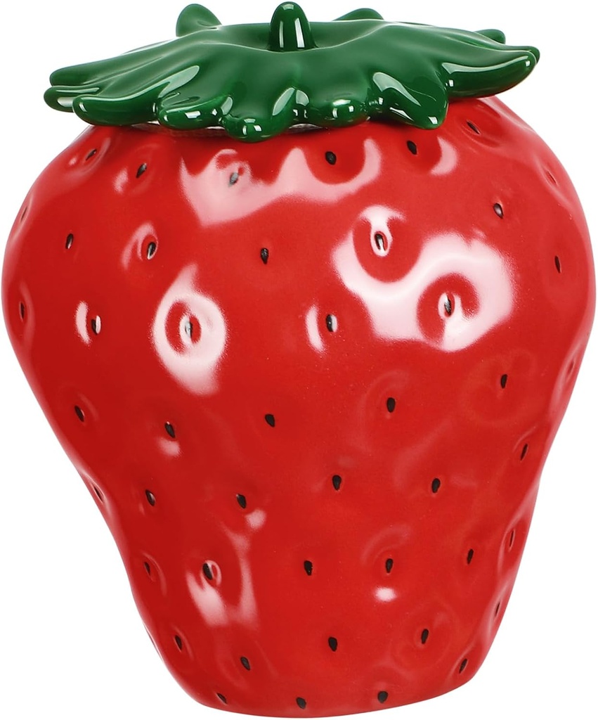 OUNONA Ceramic Strawberry Tea Jar with Lid Multi Function Decorative Storage Container for Loose Tea Food Shaped Vintage Canister for Kitchen and Home Organization