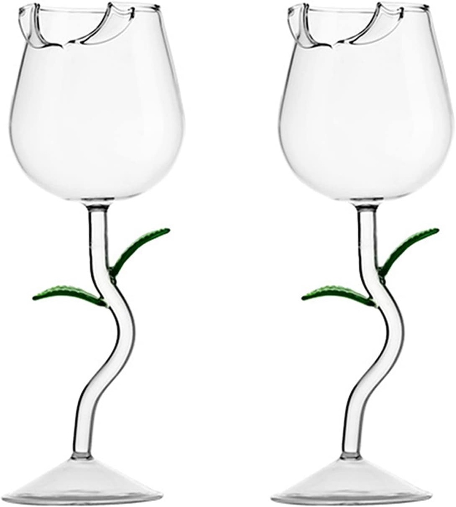 MANMAOHE 9.5 OZ Creative Rose Flower Wine Glasses Set of 2, Crystal Red Wine Glasses, Rose Flower Goblet Wine Cocktail Juice Glass for Party Wedding Festival Bar 221124CY63-4S267812979 Green 280ml