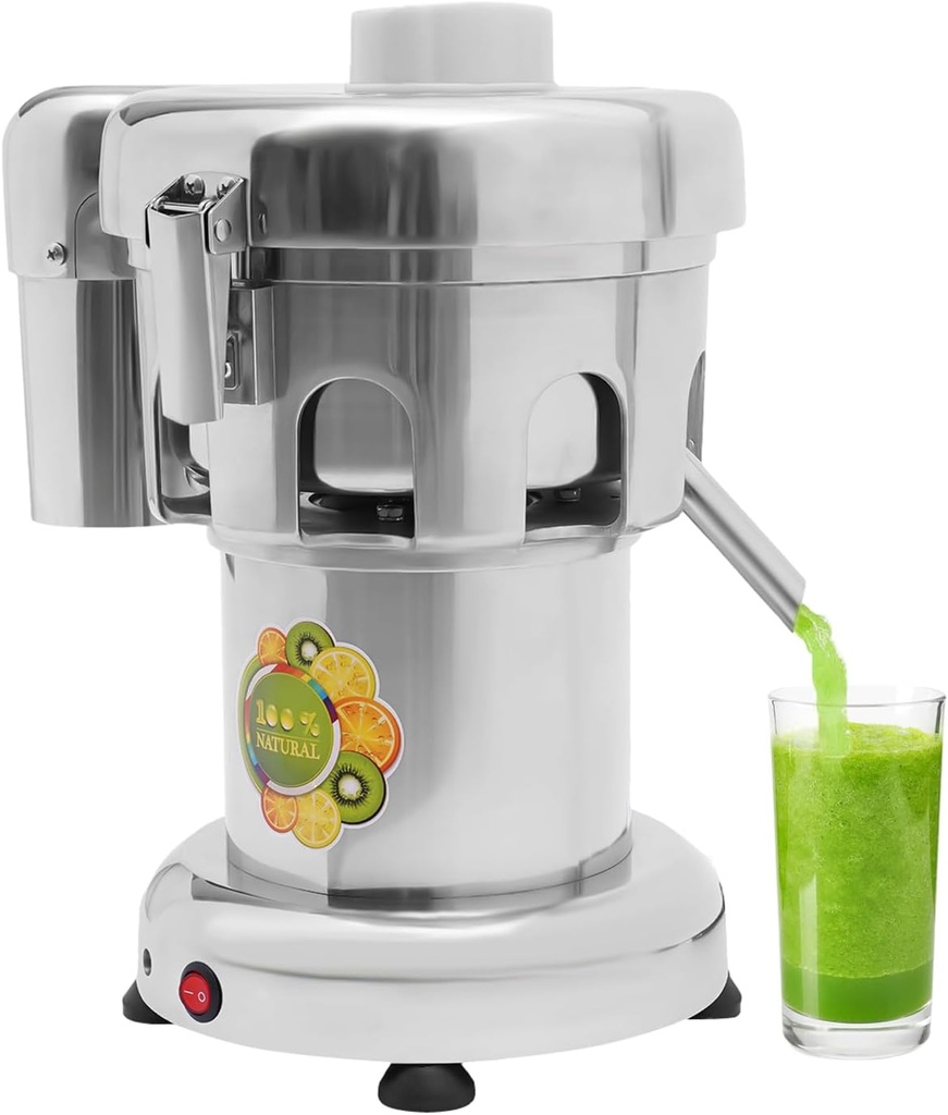 Juice Extractor, 370W 110V Commercial Electric Juicer Machine Fruit Vegetable Juice Extractor Stainless Steel Centrifugal Juicer Machine w/Push Rod for Families, Restaurants, Cafes