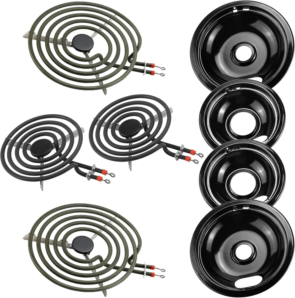 Porcelain Burner Drip Pan & MP22YA Electric Range Burner Element Unit Set Replacement - Compatible with Whirlpool Electric Range Stove by AMI PARTS