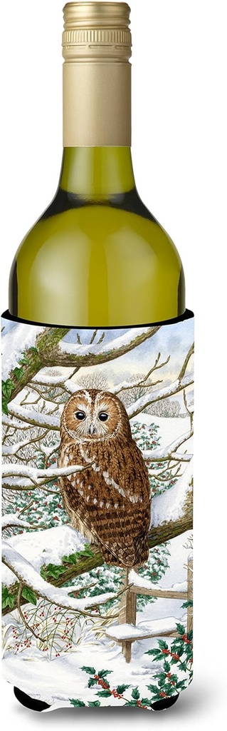 Caroline's Treasures ASA2008LITERK Tawny Owl Wine Bottle Hugger Bottle Cooler Sleeve Hugger Machine Washable Collapsible Insulator Beverage Insulated Holder
