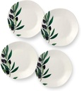Certified International Olivia 6-Inch Stoneware Canapé Plate Set of 4 - Mediterranean Olive Branch Design with Vibrant Green and Earthy Tones, Perfect for Appetizers, Snacks, and Desserts
