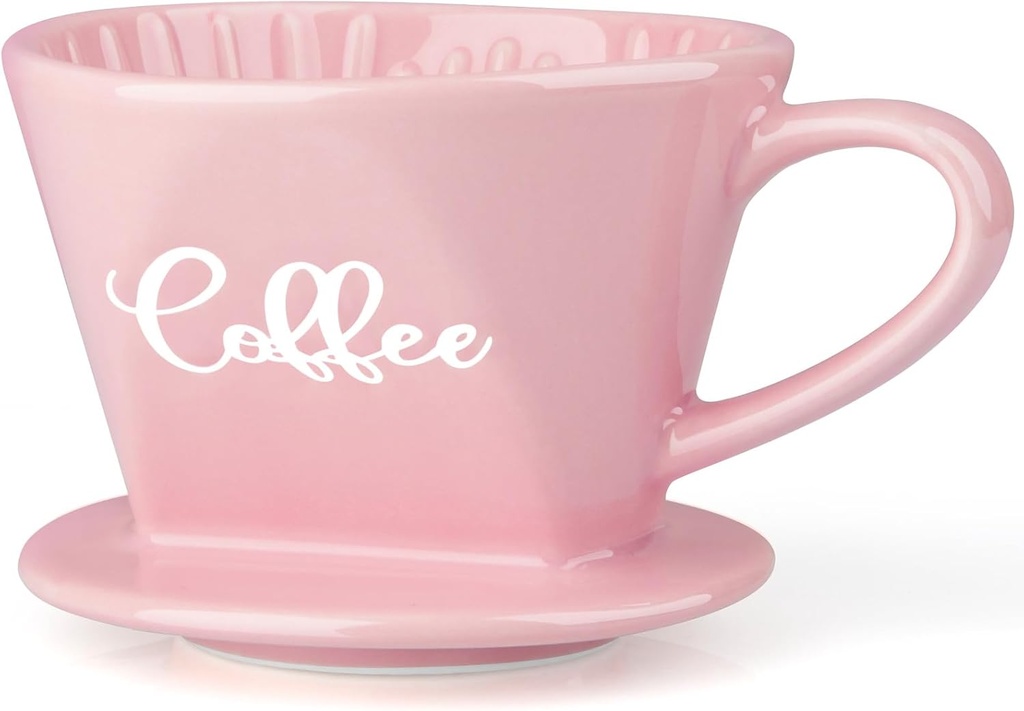 Pour Over Coffee Maker, Ceramic Pour Over Coffee Dripper, Manual Brew Maker, Pink Kitchen Decor and Accessories, Single Cup Porcelain Slow Brewing Accessories for Cafe Coffee Bar