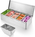 Pizza Topping Station, Condiment Station, Stainless Steel Pizza Topping Station with 5 Removable Containers for Salad Bar and Nacho Bar Topping Station and Grill Table