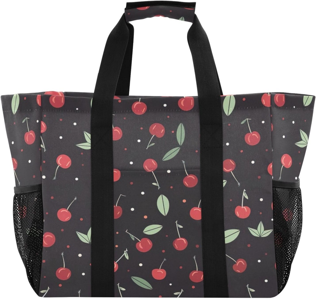 Cherry Waterproof Tote Bag,Multi-Purpose Kitchen Reusable Grocery Bags, Travel, Beach & Laundry Organizer 15.4 X 9.8 X 12.8 inch