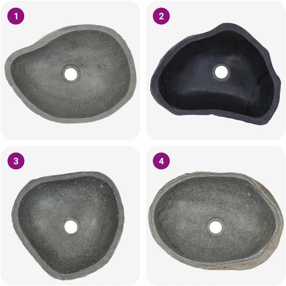 Ergode Oval River Stone Wash Basin, 14.9"-17.7", Natural Stone Sink, Handcrafted Countertop Vessel with Polished Interior, Unique Color and Shape, Ideal for Bathroom or Washroom, Drain Not Included