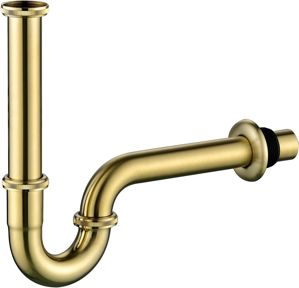 Thickened Brass P Trap: 1 1/4 Bottle P-Trap Bathroom Sink - Sink Trap with Slip Joint Extension Tube - Basin Sink Drain Pipe/Plumbing Replacement Kit (Brushed Gold)