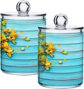 Acrylic Plastic Clear Jar with Lid, Yellow Flowers Bouquet Blue Wooden Airtight Storage Jar 2 Pack Kitchen Storage Containers for Cookie Snack Candy