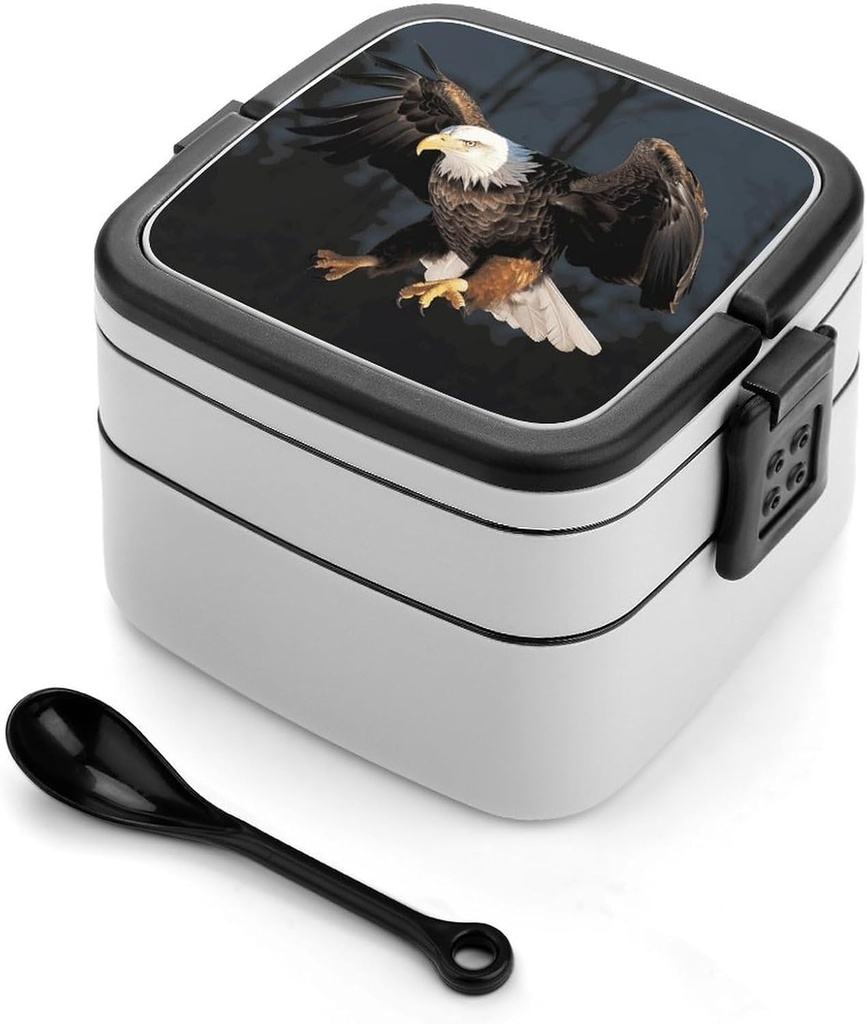3D Bald Eagle Bento Box with Spoon, 2-layer Stackable Lunch Box Leak Proof with Invisible Handle, Insulated Food Storage for Office, Picnic & Travel