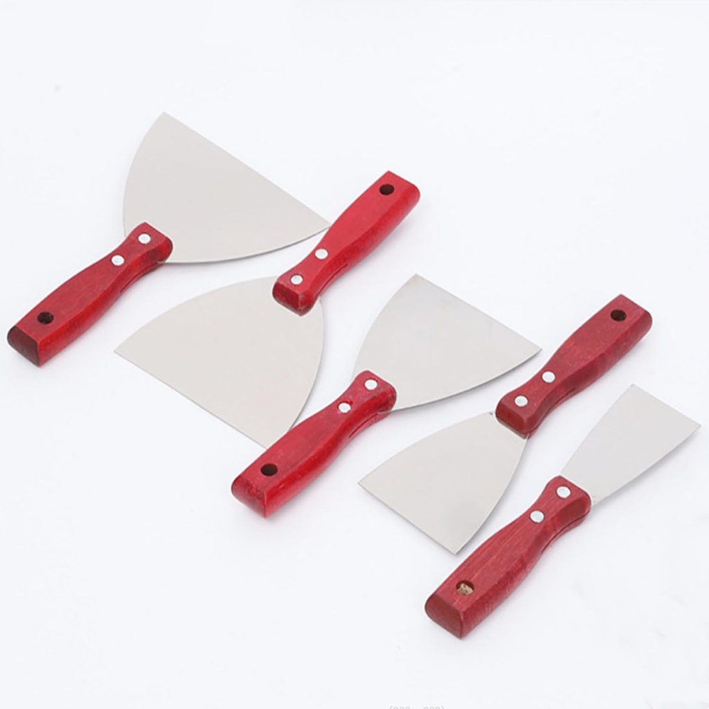 5Pcs Putty Knife Scrapers Stainless steel spatula Tool set，with a comfortable wooden handle，for Scrapering,Drywall Repairs and Spreading，Taping Drywall Wall Painting (Mixed pack2",3",4",5",6")