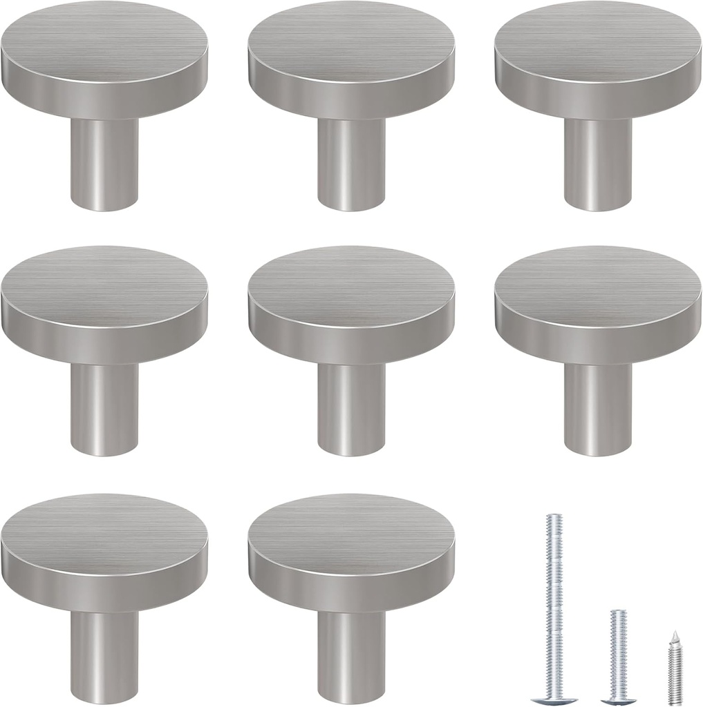 DonYoung 8 Pack Cabinet and Drawer Knobs, Bifold Barn Door Handle- Stylish Round Pulls for Bi-Folding Sliding Barn Door, Kitchen, Dressers, Cupboard and Closets, Brushed Satin Nickel