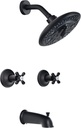 PHASAT 2 Handle Tub Shower Faucet,Bathtub Faucet Set with Tub Spout,Tub and Shower Trim Kit with Rough-in Valve,Matte Black,PU4H09