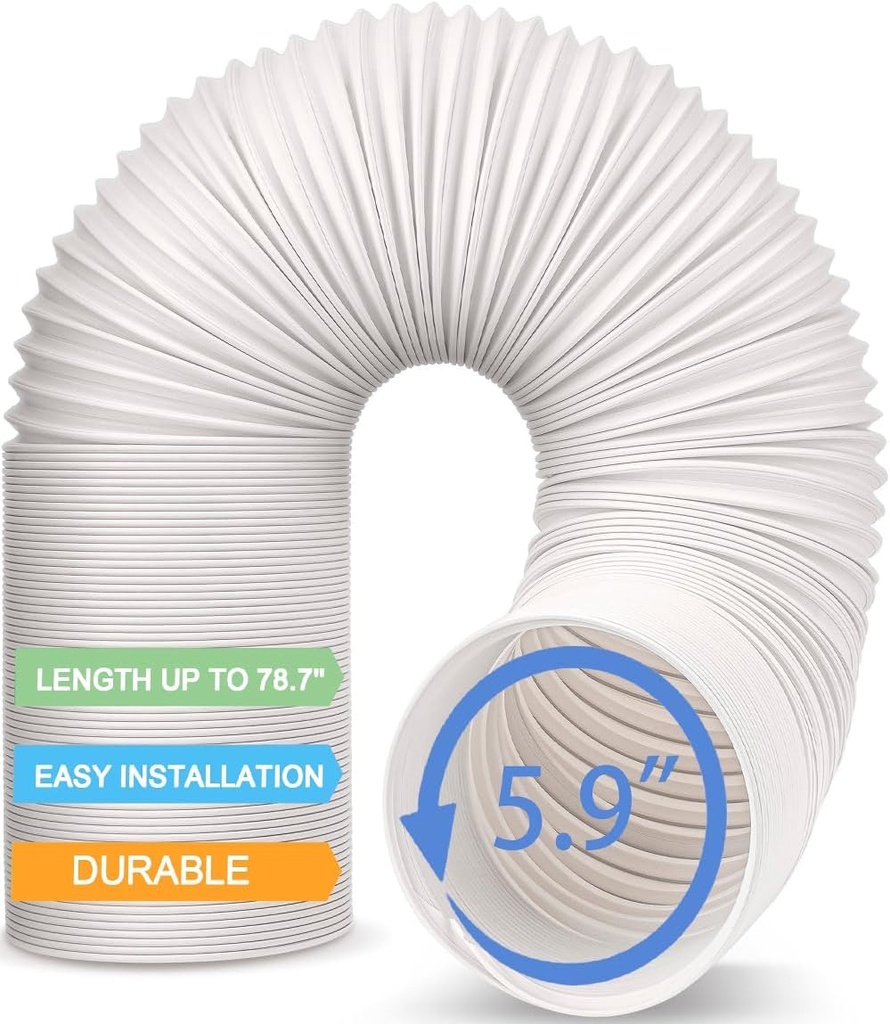 Jin&Bao Air Conditioner Vent Hose, Portable Exhaust Duct with 5.9’’ (6‘’) Diameter, Counterclockwise Rotation, Length up to 78 Inches, Universal Replacement AC Hoses