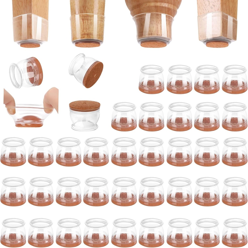 CHUNZEXI 36 Pack Chair Leg Floor Protectors for Hardwood Floors, Silicone Felt Covers Pads Caps, Protect Wood Furniture Feet Floors Noise Reduce and Scratch (Universal Large & Clear)