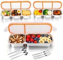 3 Pack Snack Containers with Leakproof Lids 304 Stainless Steel Bento Lunch Box Divided Food Containers for Home officer Gym Travel (3+3+2)