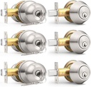 Probrico 3 Pack Exterior Door Knob and Single Cylinder Deadbolt Lock Combo Set, Brushed Nickel Front Door Handle with Lock and Key, Keyed Alike