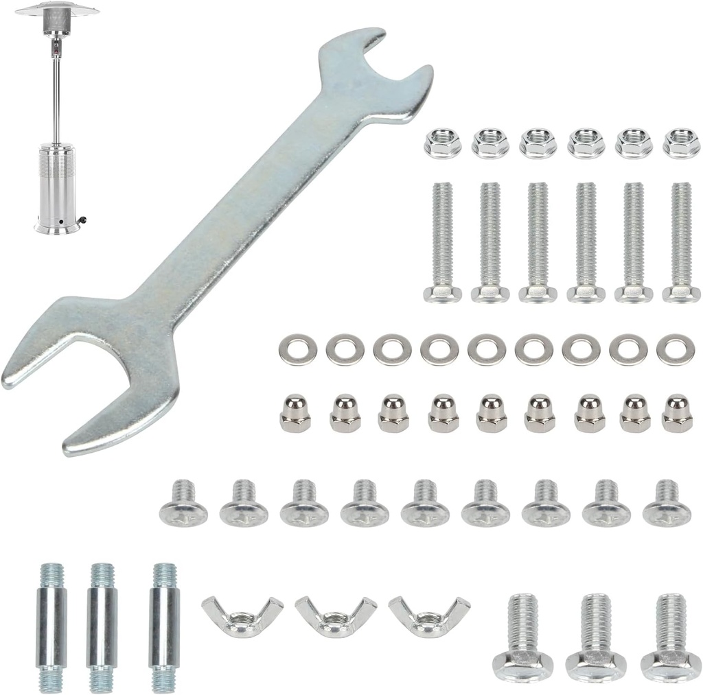 Patio Heater Replacement Hardware Parts, Propane Outdoor Space Patio Heater Bolt and Nut Set PatioHeater Reflector Shield Accessories or Round Umbrella Shape Stand-up Pyramid Heater Heat Kit