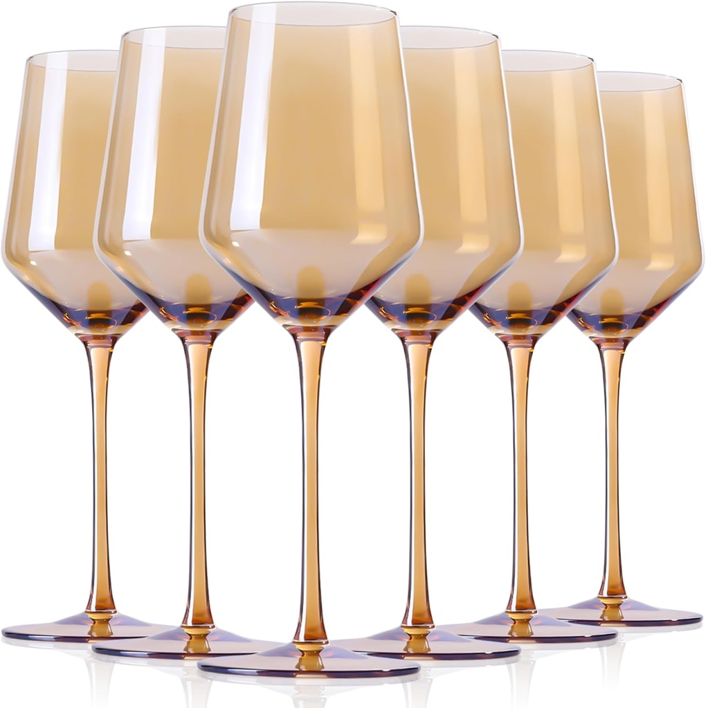 Physkoa Amber Colored Wine Glasses Set 6-16oz Stemmed Brown Wine Glasses With Tall Long Stem and Tulip Bottom,Amber Glassware for Home Deco,Wedding,Birthday