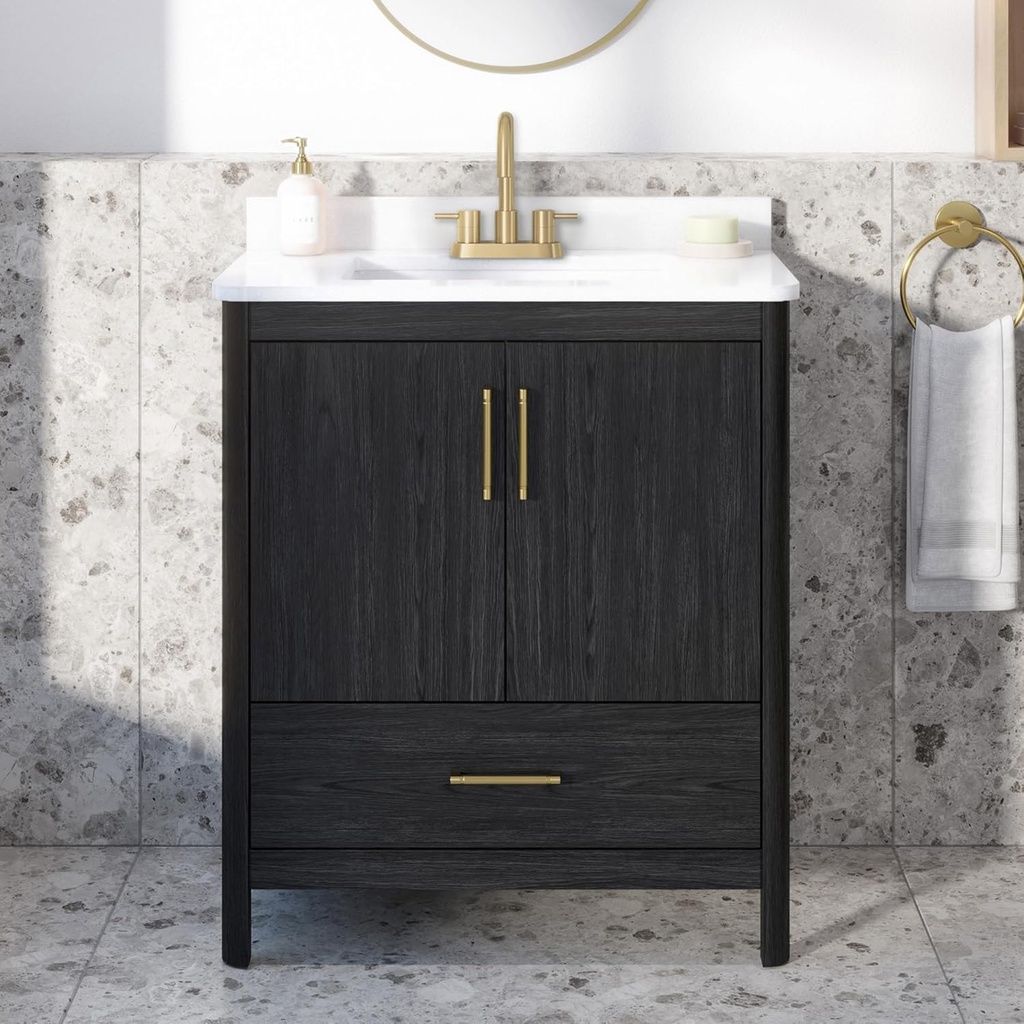 OVE Decors REN Selections Hobart 30 in. Ebony Wood Freestanding Bathroom Vanity with Single Sink, Engineered Marble Countertop and Backsplash Included