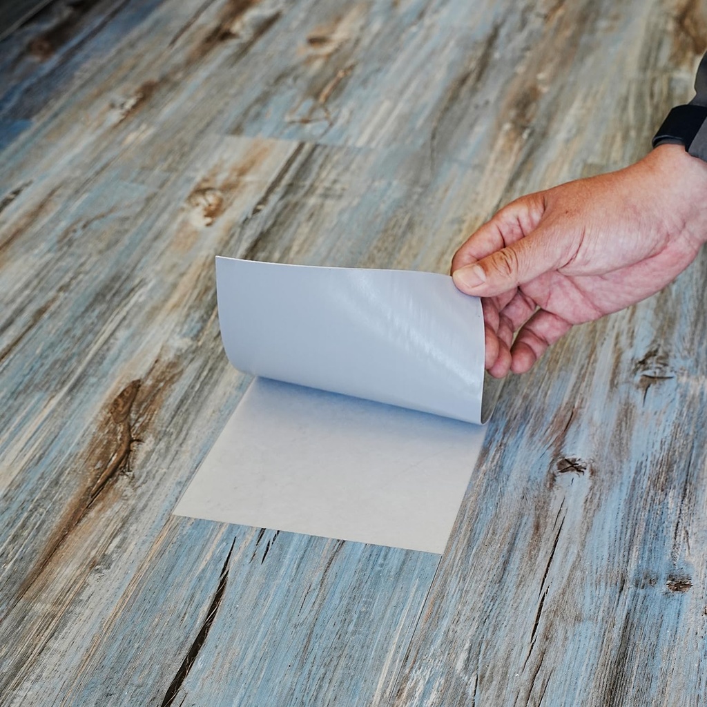 Wood Grain Textured Peel and Stick Flooring 50 PCS - 36" x 6", Blue Waterproof Wood Flooring Planks for Bathroom, Kitchen, Cover 75 Sq. Ft