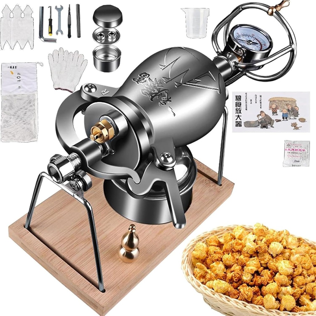 Puffed Rice Maker Chinese Popcorn Cannon Hand Popcorn Maker Machine Small Stovetop Popcorn Popper Home Retro Pressure Popcorn Maker(360ml)