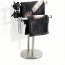 Hand Towel Holder, NEWRAIN Double Countertop Hand Towel Holder Stand, Stainless Steel Free Standing Hand Towel Rack with Heavy Base, for Bathroom Kitchen & Counter top, Brushed Nickel