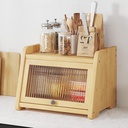 Bread Box for Kitchen Counter,Double Layer Bamboo Wood Bread Box,Bread Storage Bin with Acrylic Wavy Door Panel,Bread Storage Container for Cabinet Bedroom Bathroom(15.75 * 12.2 * 11.02in, A)