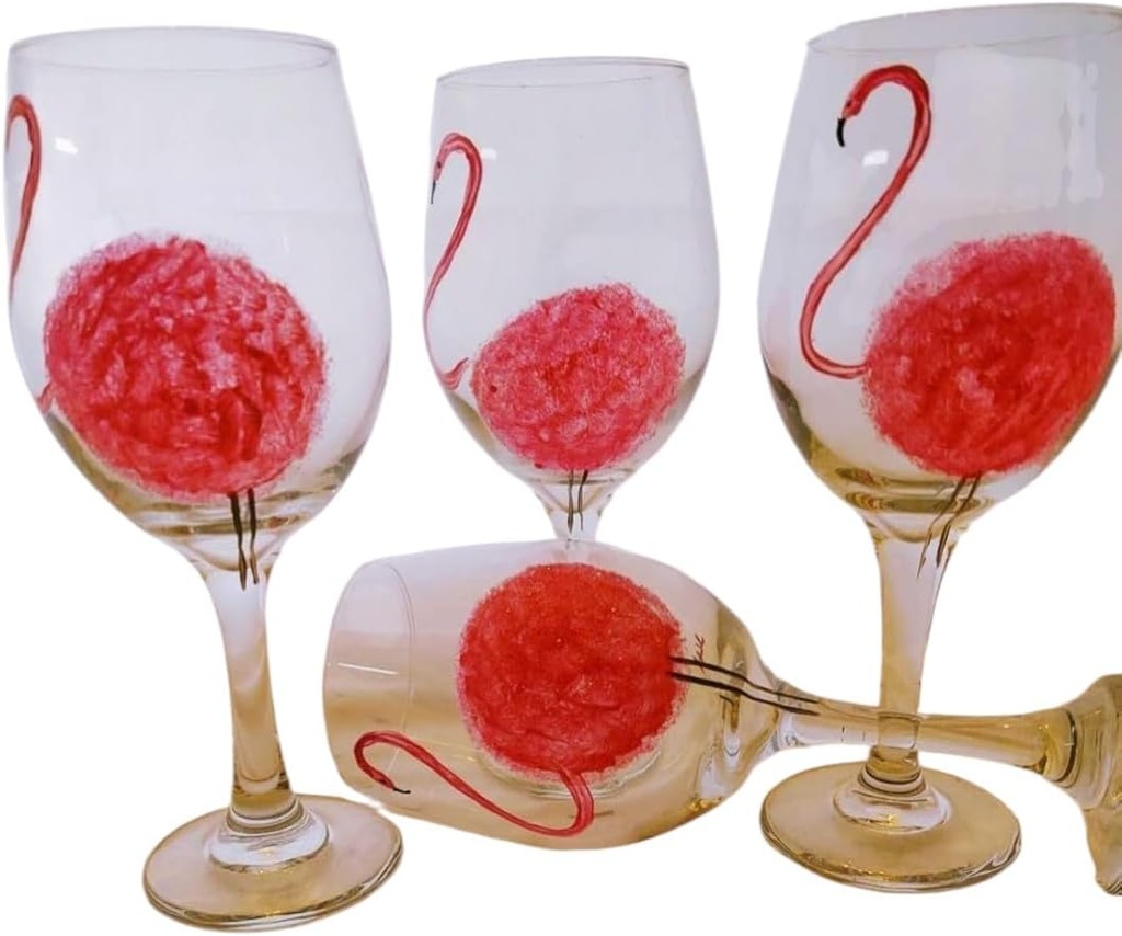 Hand painted flamingo glitter goblets. set of 4 20 ounce white wine gobblets. usa