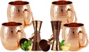 Rastogi Handicrafts Moscow Mule Mugs Gift Set – 100% Pure Hammered With 4 Jigger cocktail shot glasses Mugs Set of 4