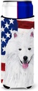 USA American Flag with American Eskimo Ultra Beverage Insulators for slim cans