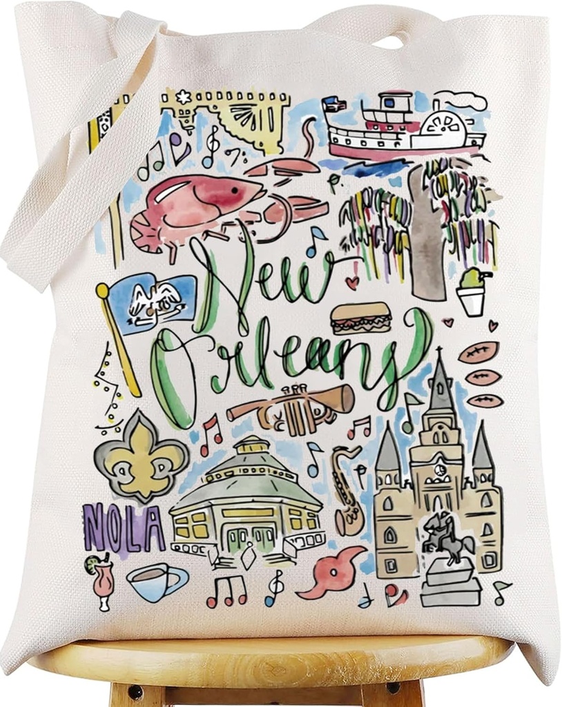 WZMPA New Orleans Travel Tote Bag - Louisiana Souvenir Gift - Reusable Grocery Bag