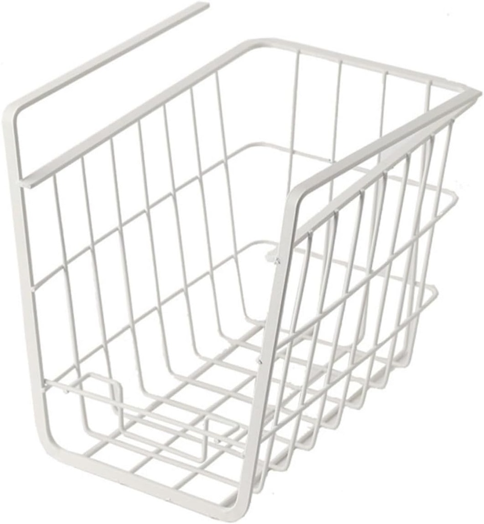 Vaguelly 1pc White Iron Wire Storage Basket for Kitchen Bathroom Pantry Organization Hanging Rack Hollow Grid Design for Breathable Multi-functional Use