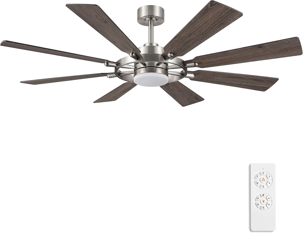 ELEHINSER 72 Inch Ceiling Fan with Lights and 3 Downrods, 8 Plywood Blades, 6-Speed Noiseless Reversible DC Motor, 3CCT, Windmill Ceiling fan for Kitchen Bedroom Living Room, Nickel and Grey