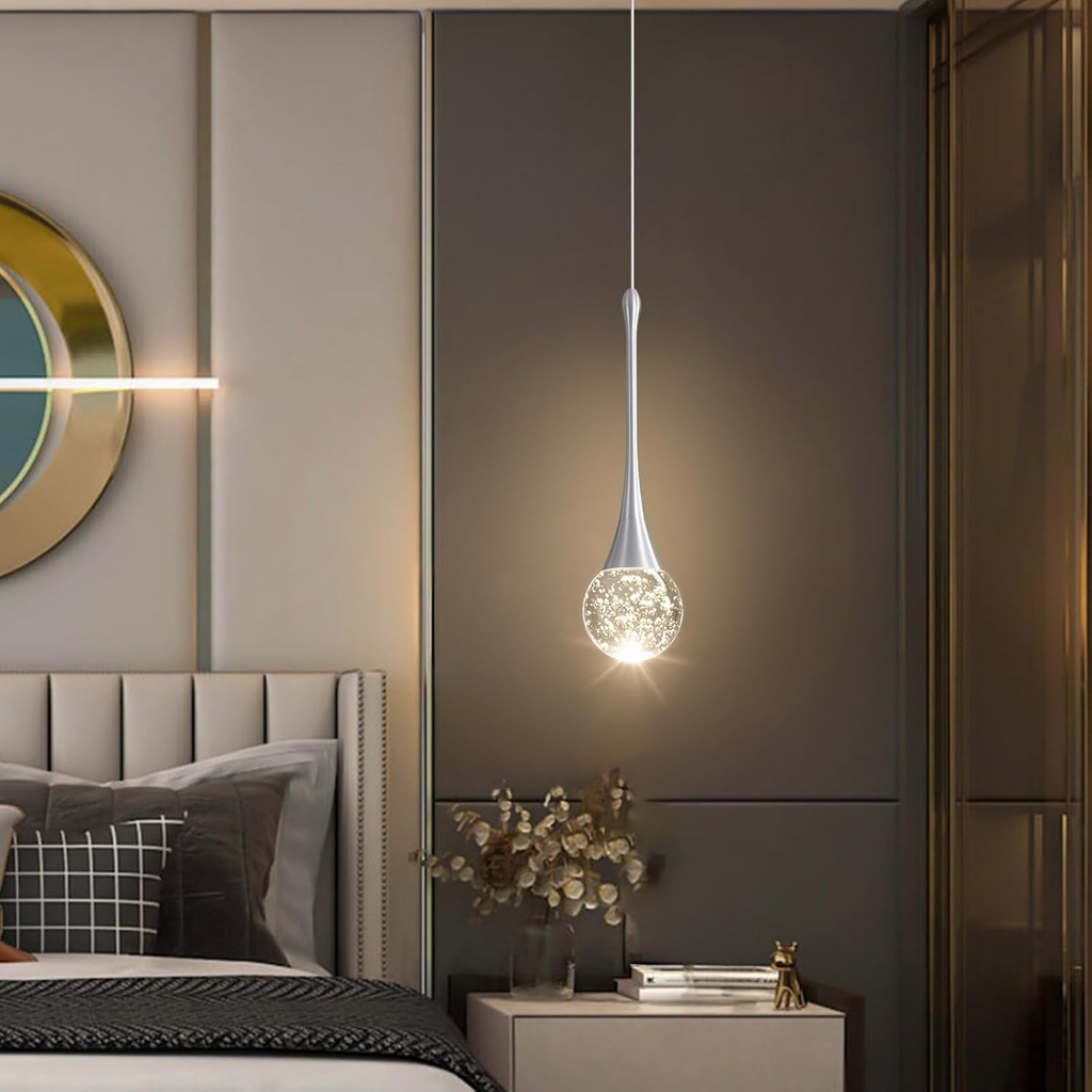 Modern Pendant Lights for Kitchen Island LED Dimmable Crystal Glam Ceiling Pendant Lighting for Dining Room Hallway Bedroom Corner Lamp Brushed Nickel