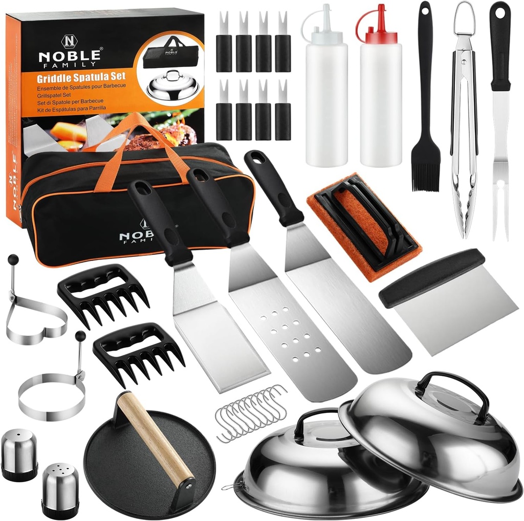 38PCS Griddle Accessories Kit, Professional Grill Tools Set for Outdoor Barbecue, Stainless Steel Griddle Spatula Set with Tongs, Smash Burger Press, Carry Bag, Perfect Grilling Gifts