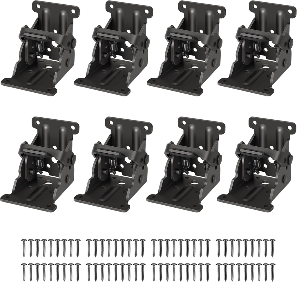 8 Pack Folding Brackets, Self-Lock Hinge with Screws for Folding Table Legs, Lock Extension Support Bracket Bed Legs, Black
