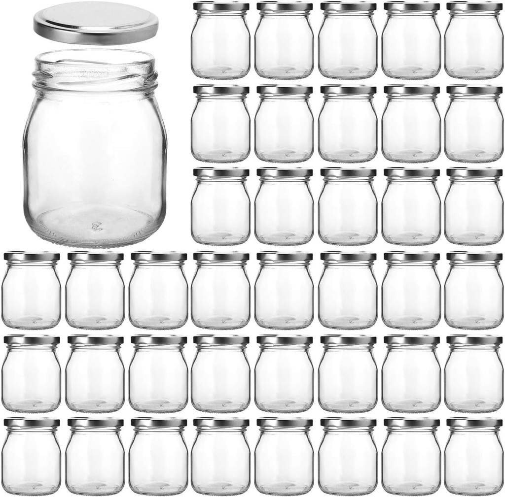 KAMOTA Glass Jars, 40 Pack 4 oz Clear Yogurt Jars With Silver Lids, Ideal for Jam, Honey, Wedding Favors, Shower Favors (150ml)