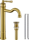 Vessel Sink Faucet Brushed Gold Bathroom Tall Faucet Single Hole Deck-Mount Pop up Drain Assembly Without Overflow Water Supply Lines Included