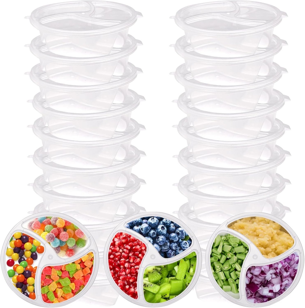 20 reusable snack box container set, 3 Compartment Condiment Containers with Lids,Reusable small sauce dipping container, used for multifunctional storage of disposable snacks and seasonings ﻿