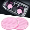 JOYTUTUS Cup Holder Coasters for Car, 2 Pack Universal Anti-Slip Car Coasters with Crystal Rhinestone, 2.75 inch/6.98 cm PVC Cup Holder Insert Coaster, Pink Car Accessories (Pink with Diamond)