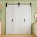 64" x 84" Pre-Assembled 1 Raised Panel Bifold Barn Door, Paintable White Primed Pre-Finished Bi Fold Barn Door and Hardware Kit Included, 72" Track Kit for 4 Closet Doors for Pantry Laundry Bathroom