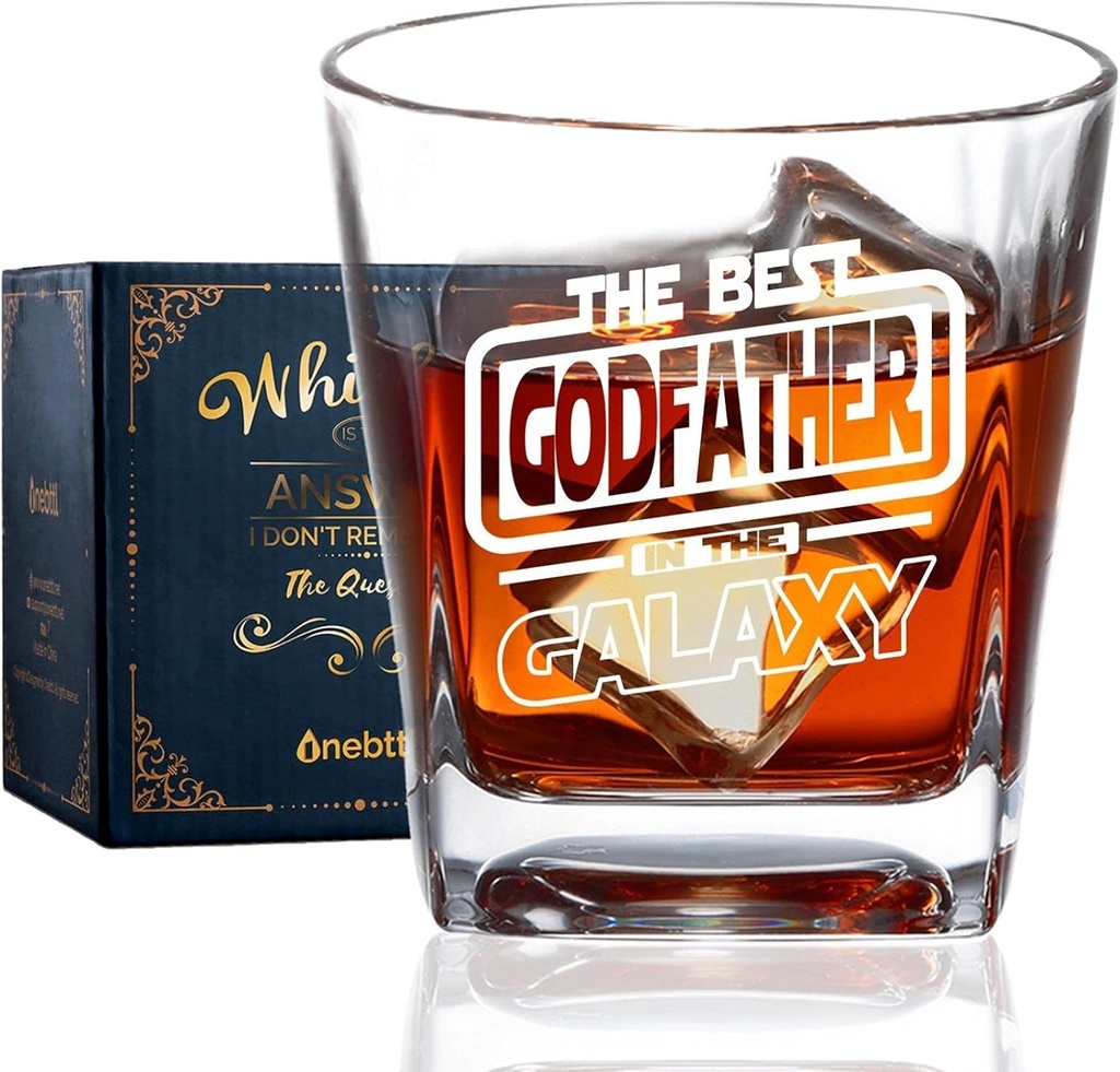Onebttl Godfather Gifts - Whiskey Glass Funny Gift Idea for The Best Godfather - Christmas, Birthday - Box and Greeting Card Included