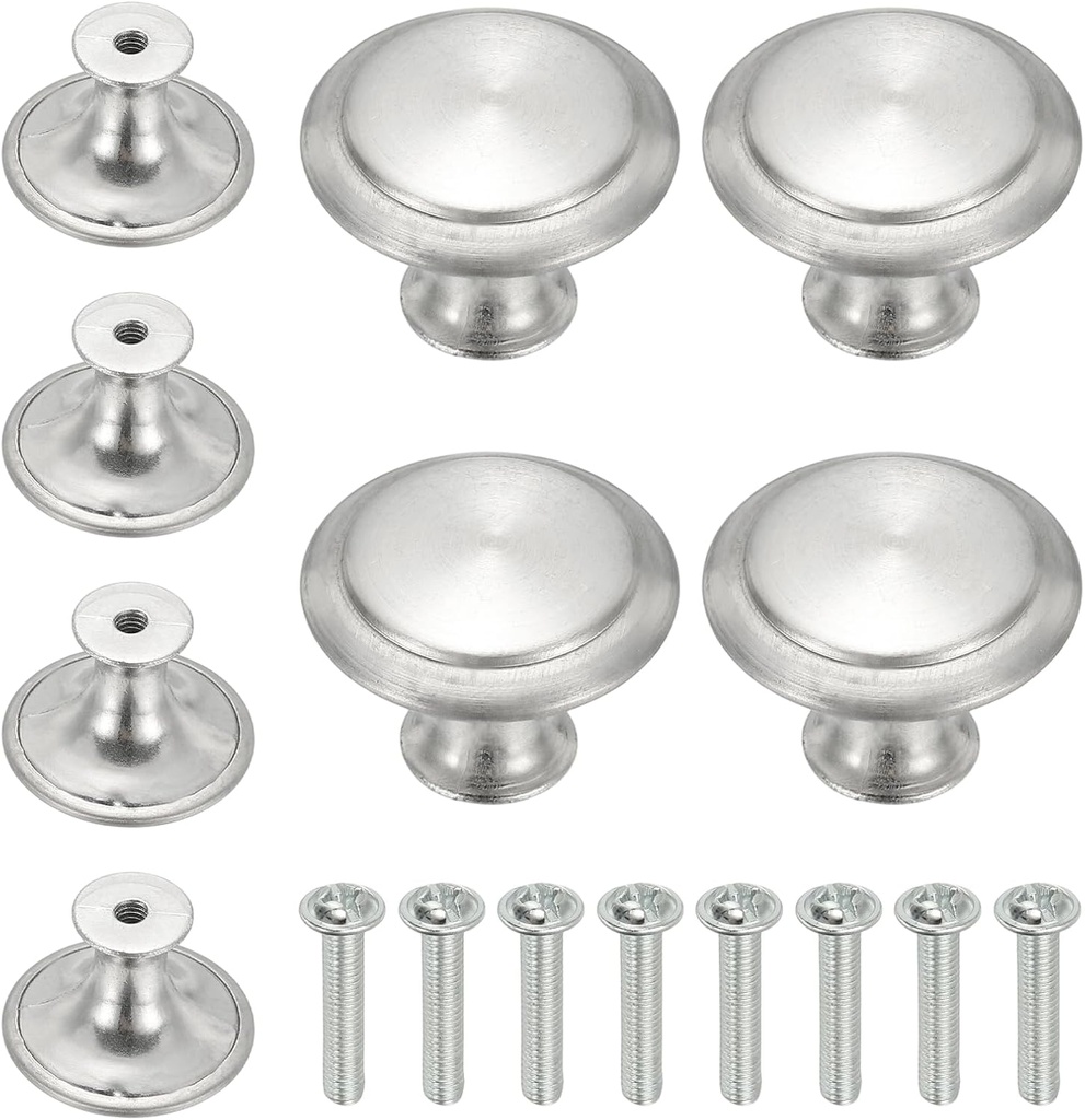 uxcell 8Pcs Stainless Steel Cabinet Knobs, 27mm/1.1" Mushroom Drawer Knob Single Hole Dresser Pulls with Mounting Screws for Wardrobe Furniture Door, Silver