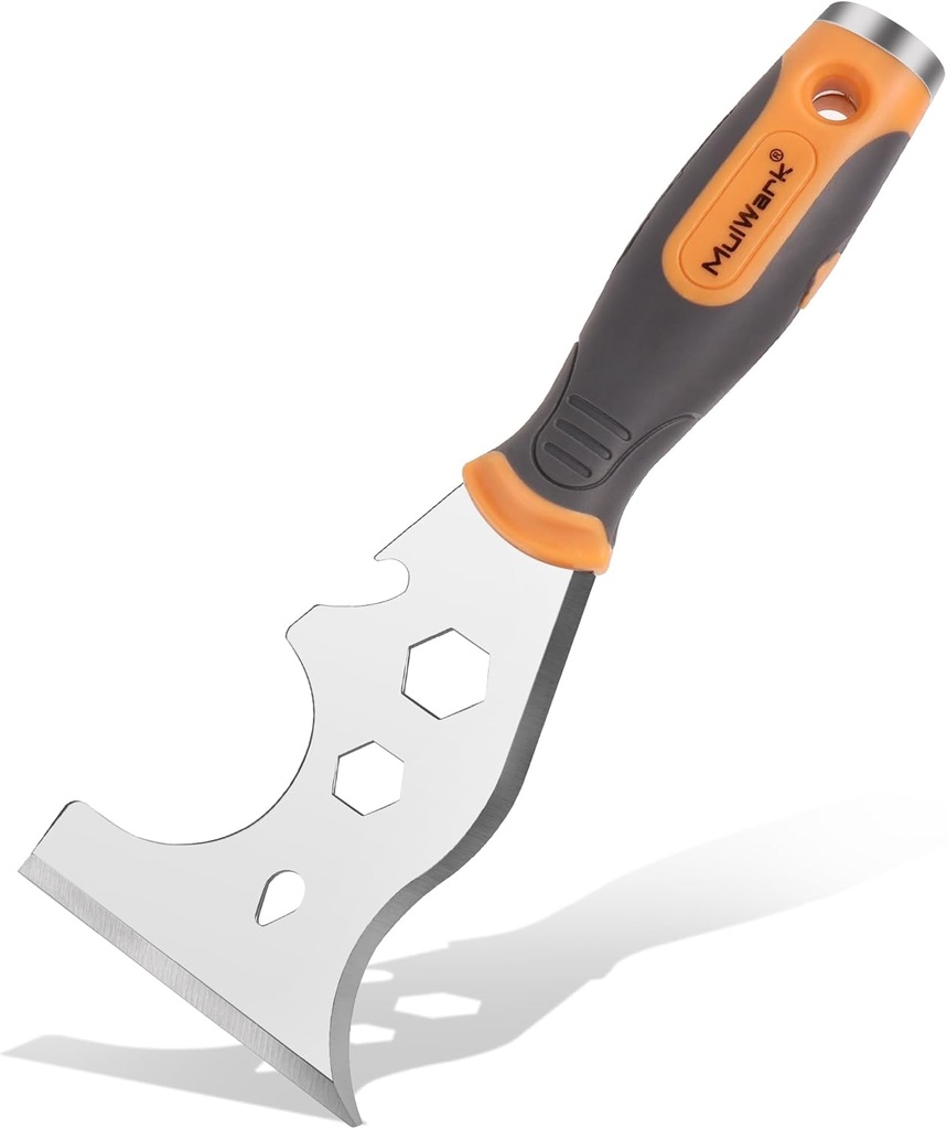 MulWark 16-in-1 Painter's Tool,3” Putty knife Drywall Paint Scraper,Multi-Painter's Stainless Steel Tool,Spealloy Paint Scraper, Taping knife,Hammer Head Soft Grip Handle,Nut Wrench Screw Bits inside
