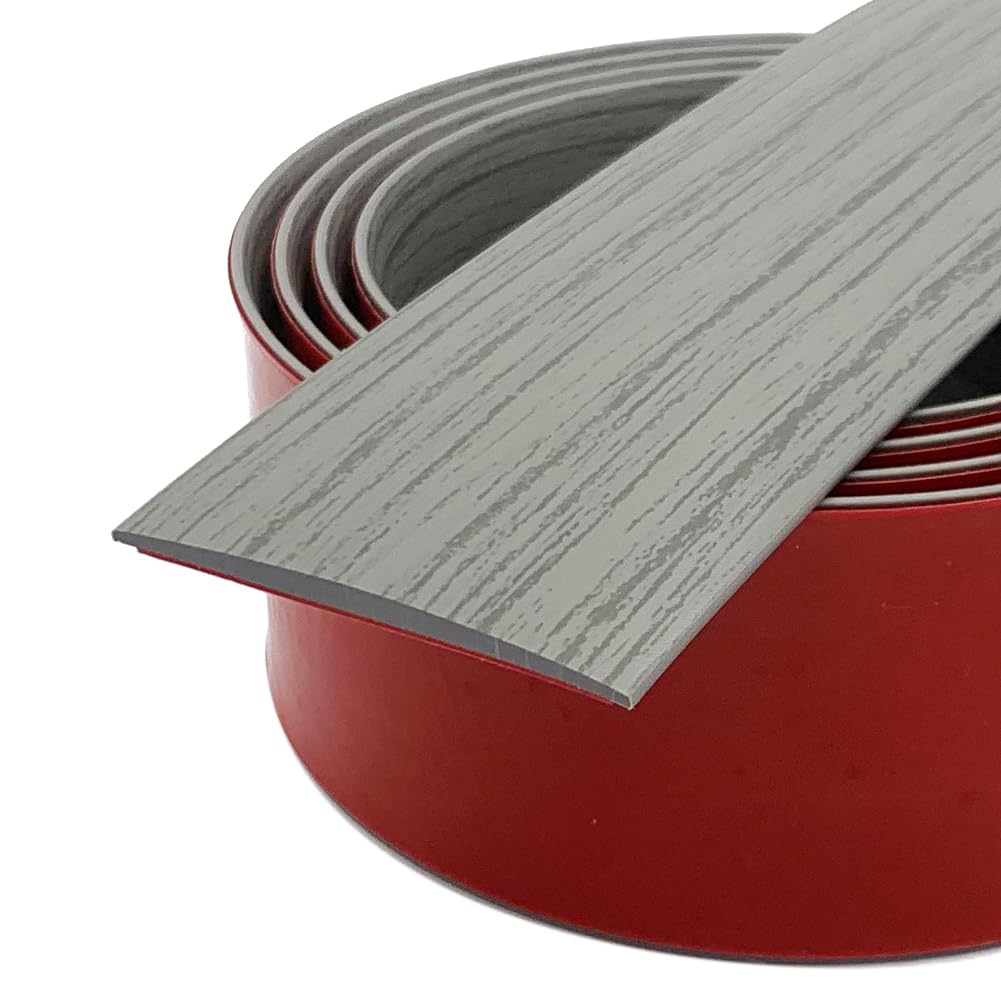 Floor Transition Strip, Self-Adhesive Vinyl Flooring Cover Strips, Floor Flat Divider Strip for Joining Floor Gaps, Carpet Threshold Transition; 2" Wide-Grey Wood Grain (3.3Ft)