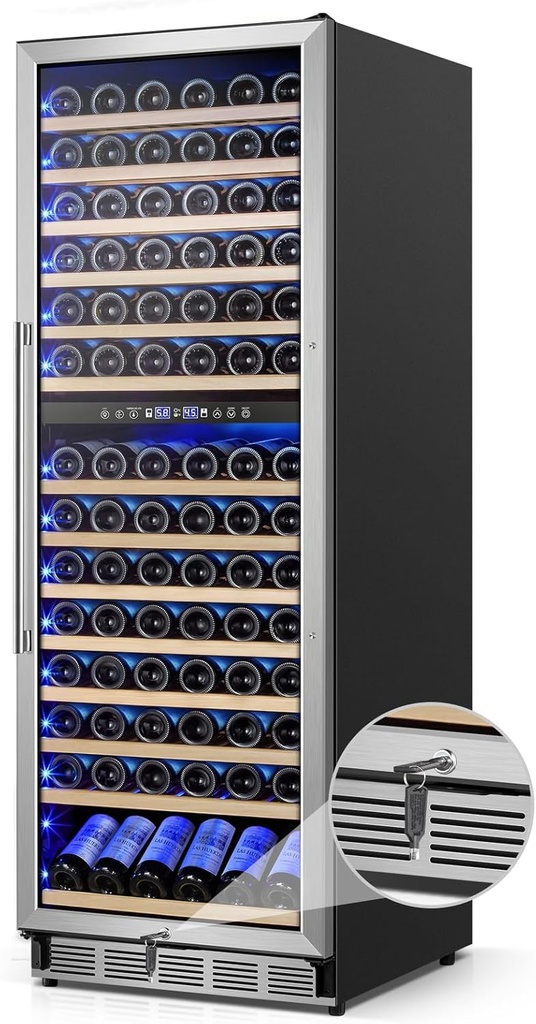 Wine Cooler Refrigerator 24 Inch, 180 Bottles Large Wine Fridge Dual Zones, Tall Freestanding/Built-in Wine Cellar Professional with Reversible Door Sliding Rail Shelves