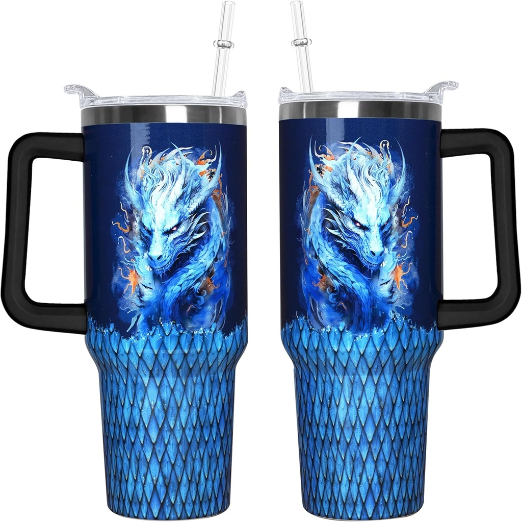 40 Oz Dragon Tumbler With Handle 40oz Dragon Theme Tumbler With Lid Straw Double Insulated Travel Coffee Mug Womens Cup Gifts