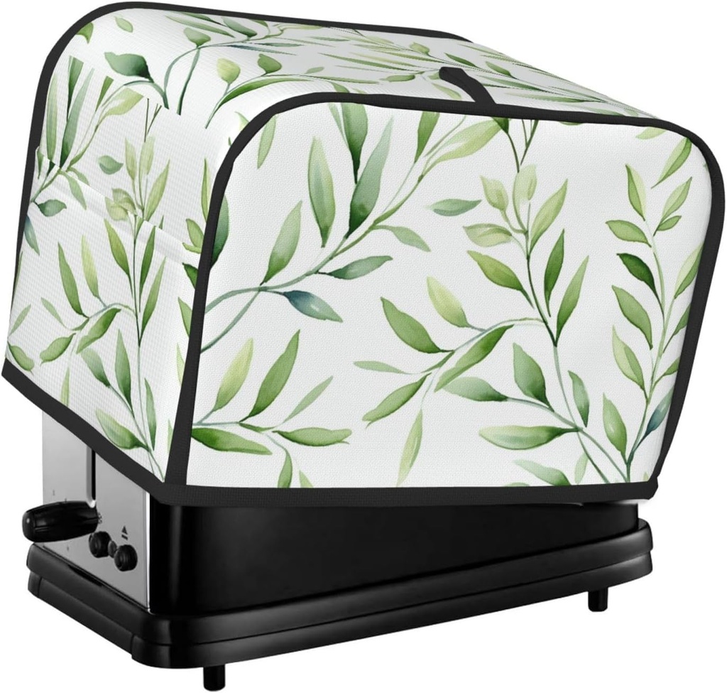Green Leaves 2 Slice Toaster Covers Bread Machine Cover Quilted Dustproof Fingerprint Protectors Small Washable Appliance Cover Bread Maker Dust Protection Universal Size