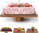 MAONAME Acacia Wood Cake Stand with Lid, 3 in 1 Rectangular Cake Holder, Wooden Cake Plate with Strong lagnetic Base, Dessert Table Display Set for Wedding, Birthday, Party
